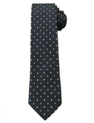 Ciemnogranatowy Elegancki Krawat Męski -ALTIES- 6 cm, w Biało-Szare Kropki, Groszki. Niebieskie krawaty i muchy Alties, bez wzorów, z tkaniny. Za 49.00 zł.