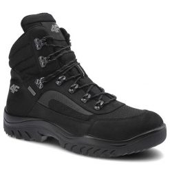 Czarne Trekkingi 4F Męskie Sportowe Buty Zimowe. Czarne trekkingi 4F, bez wzorów, z materiału, bez zapięcia. Za 399.00 zł.