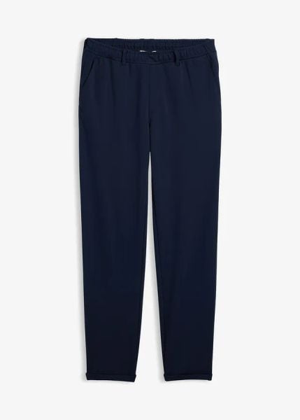 Spodnie garniturowe z materiału punto di roma ze stretchem. Niebieskie eleganckie spodnie bonprix, do pracy, m, biznesowe. Za 127.99 zł.