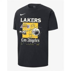 Koszulka sportowa męska Nike Los Angeles Lakers Courtside. Czarne t-shirty sportowe Nike, bez wzorów, bez ramiączek, trekkingowe. Za 273.00 zł.