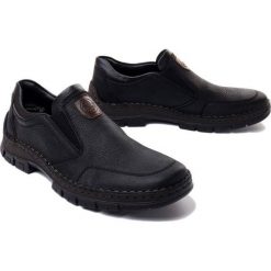 RIEKER 12273-00 black, półbuty męskie. Czarne eleganckie półbuty Rieker, bez wzorów, bez obcasa, bez zapięcia. Za 348.90 zł.