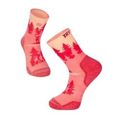 Skarpety trekkingowe z wełny merynosów z różowymi wspinaczkami. Czerwone skarpety TRY TO FLY, bez wzorów, z wełny. W wyprzedaży za 83.39 zł.