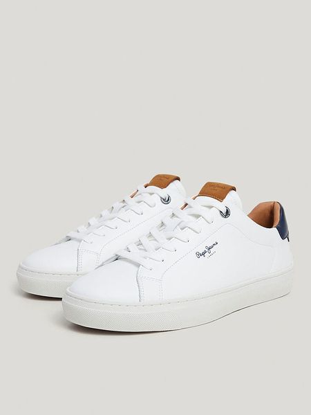 Pepe Jeans FOOTWEAR Skórzane sneakersy w kolorze granatowo-białym rozmiar: 43. Białe buty sportowe casual Pepe Jeans FOOTWEAR, bez wzorów, z jeansu, bez zapięcia. Za 211.81 zł.