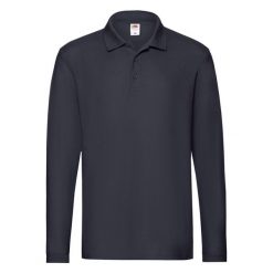 Męska Koszulka Polo Premium Z Długim Rękawem. Niebieskie koszulki polo sportowe Fruit of the Loom, l, bez wzorów, bez kołnierzyka, bez ramiączek. Za 86.99 zł.