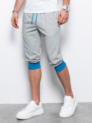 Spodenki męskie dresowe za kolano - szaro-niebieskie V5 P29 - XXL. Szare krótkie spodenki sportowe Ombre Clothing, l, bez wzorów, z bawełny. W wyprzedaży za 39.99 zł.