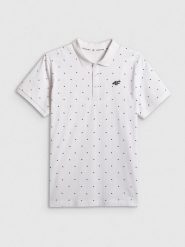 4F Koszulka polo regular męska - biała XL. Białe koszulki polo 4F, m, bez wzorów, z bawełny, bez kołnierzyka, bez ramiączek. Za 89.99 zł.