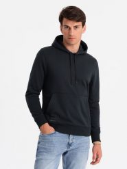 Męska dresowa bluza kangurka z kapturem BASIC – czarna V9 OM-SSBN-0161 - XXL. Czarne bluzy Ombre Clothing, l, bez wzorów, z dresówki, z kapturem. Za 113.99 zł.
