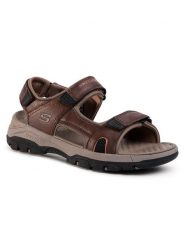 Skechers Sandały Hirano 204106/BRN Brązowy. Brązowe sandały Skechers, ze skóry, bez zapięcia. Za 199.99 zł.