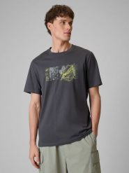 4F T-shirt regular z nadrukiem męski - szary M. Szare t-shirty 4F, m, bez wzorów, z bawełny, bez kołnierzyka, bez ramiączek. Za 69.99 zł.