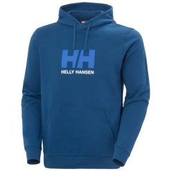 Bluza z logo Helly Hansen. Niebieskie bluzy z kapturem Helly Hansen, m, bez wzorów, z bawełny, z kapturem. Za 325.00 zł.