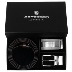 Zestaw prezentowy: dwustronny pasek skórzany w brązowym i czarnym kolorze Peterson PTN KL-B007S001. Brązowe paski Peterson, bez wzorów, ze skóry, eleganckie. Za 139.99 zł.