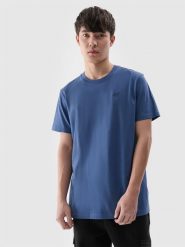 4F T-shirt regular gładki męski - granatowy M. Niebieskie t-shirty 4F, m, bez wzorów, z bawełny, bez kołnierzyka, bez ramiączek. W wyprzedaży za 39.99 zł.
