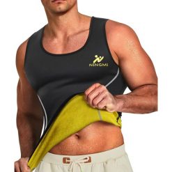 Męski wyszczuplający podkoszulek fitness neoprenowy SlimBody. Czarne podkoszulki SLIMBODY, l, bez wzorów, z neoprenu, bez ramiączek. W wyprzedaży za 125.00 zł.
