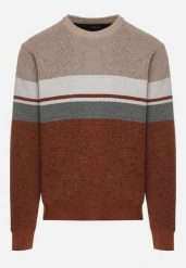 Beżowy Sweter z Wełną z Eleganckim Kołnierzykiem Koszulowym Espalea. Brązowe swetry nierozpinane Born2be, l, z aplikacjami, z dzianiny, bez kołnierzyka, bez ramiączek. Za 89.99 zł.