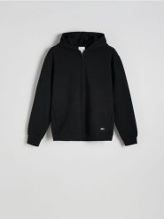 Zapinana bluza z kapturem - czarny. Czarne bluzy z kapturem Reserved, l, bez wzorów, z bawełny, z kapturem. Za 139.99 zł.