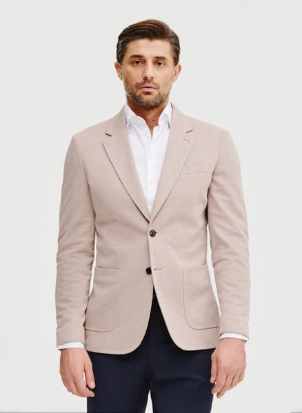 Beżowa marynarka melanż. Brązowe garnitury Pako Lorente, na co dzień, m, bez wzorów, z bawełny, casualowe. Za 299.99 zł.