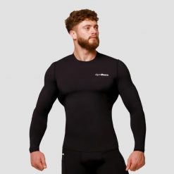 Koszulka męska fitness kompresyjna czarna Mid. Czarne odzież kompresyjna GYMBEAM, l, bez wzorów, z elastanu, do biegania. Za 114.90 zł.
