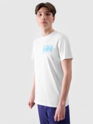 4F T-shirt regular z nadrukiem męski - biały S. Białe t-shirty 4F, m, bez wzorów, z bawełny, bez kołnierzyka, bez ramiączek. W wyprzedaży za 29.99 zł.