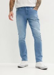 Lekkie jeansy slim fit, straight. Niebieskie jeansy bonprix, m. Za 122.99 zł.