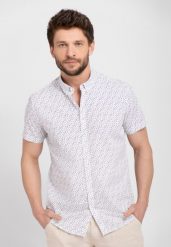 Bawełniana koszula z wzorem, Slim Fit, C-AMUR. Białe koszule Volcano, m, bez wzorów, z bawełny, bez kołnierzyka, bez ramiączek. Za 129.99 zł.