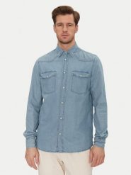INDICODE Koszula jeansowa Ask 20-605 Niebieski Slim Fit. Niebieskie koszule INDICODE, m, bez wzorów, z bawełny, bez kołnierzyka, bez ramiączek. Za 109.99 zł.
