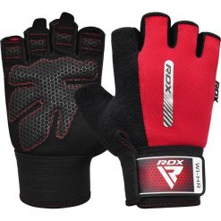 Rękawiczki fitness W1 - Z otwartymi palcami - Czerwony - XL. Czarne rękawiczki RDX SPORTS, bez wzorów, z bawełny. Za 286.55 zł.