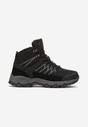 Czarne Sznurowane Buty Trekkingowe na Grubej Podeszwie z Bieżnikiem Belluva. Czarne buty trekkingowe Born2be, bez wzorów, za kostkę, bez zapięcia. W wyprzedaży za 84.99 zł.