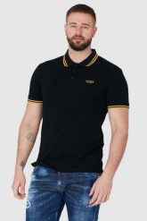 GUESS Czarna męska koszulka polo z wyszywanym logo, Rozmiar S. Czarne koszulki polo sportowe Guess, m, z aplikacjami, prążkowane, bez kołnierzyka, bez ramiączek. W wyprzedaży za 159.99 zł.