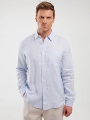 Lniana koszula męska błękitna Jianis 400. Niebieskie koszule BIG STAR, na lato, l, bez wzorów, z jeansu, bez kołnierzyka, bez ramiączek. Za 259.99 zł.