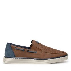 Półbuty Rieker. Brązowe eleganckie półbuty Rieker, bez wzorów, bez obcasa, bez zapięcia. Za 319.99 zł.