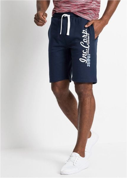 Bermudy dresowe z czystej bawełny. Niebieskie klapki bonprix, z bawełny. Za 79.99 zł.