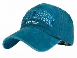 Czapka z Daszkiem, Niebieska, Wyszywany New York, Z Regulacją Rozmiaru, Wiosenno-Letnia. Niebieskie czapki z daszkiem Pako Jeans, na lato, bez wzorów, z bawełny. Za 39.00 zł.