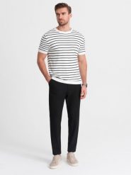 Męskie spodnie chino z gumką w pasie SLIM FIT - czarne V3 OM-PACP-0158 - XXL. Czarne eleganckie spodnie Ombre Clothing, na co dzień, l, z elastanu, casualowe. Za 143.99 zł.