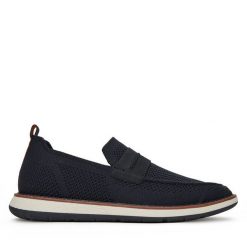 Półbuty Rieker. Niebieskie eleganckie półbuty Rieker, bez wzorów, bez obcasa, bez zapięcia. Za 359.99 zł.