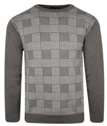 Sweter Brązowy w Szachownicę, Okrągły Dekolt (U-neck) -KINGS- Męski. Brązowe swetry rozpinane Kings, l, bez wzorów, z bawełny, bez kołnierzyka, bez ramiączek. Za 187.00 zł.