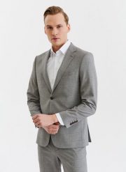 PAKO LORENTE – Męska marynarka garniturowa w kratę w brązowych tonach. Brązowe garnitury Pako Lorente, m, bez wzorów, z elastanu. Za 699.99 zł.