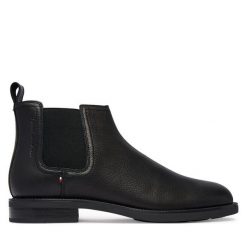 Sztyblety Tommy Hilfiger. Czarne botki sznurowane Tommy Hilfiger, bez wzorów, bez obcasa, bez zapięcia. Za 649.99 zł.