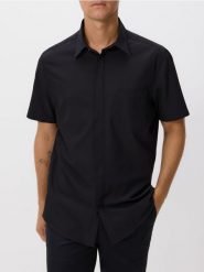 Koszula regular z krótkim rękawem - czarny. Czarne koszule Reserved, l, bez wzorów, z tkaniny, bez kołnierzyka, bez ramiączek. Za 119.99 zł.