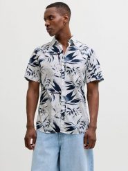 Jack & Jones Koszula "Honolulu" w kolorze biało-granatowym rozmiar: M. Białe koszule Jack & Jones, m, bez wzorów, z bawełny, bez kołnierzyka, bez ramiączek. Za 69.99 zł.