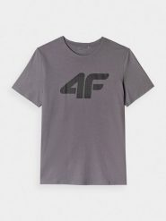 4F T-shirt regular z nadrukiem męski - szary L. Szare t-shirty 4F, l, bez wzorów, z bawełny, bez kołnierzyka, bez ramiączek. Za 59.99 zł.