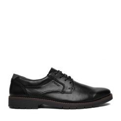 Półbuty Rieker. Czarne eleganckie półbuty Rieker, bez wzorów, bez obcasa, bez zapięcia. Za 369.99 zł.