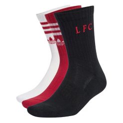 Skarpety Liverpool FC, 3 pary. Czarne skarpety Adidas, bez wzorów, z bawełny. Za 89.95 zł.