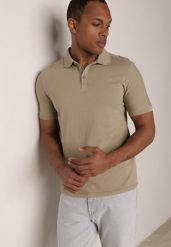 Ciemnozielona Gładka Koszulka Polo o Klasycznym Kroju Sinopea. Zielone koszulki polo Born2be, l, bez wzorów, z jeansu, bez kołnierzyka, bez ramiączek. Za 79.99 zł.