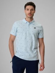 4F Koszulka polo regular męska - niebieska XL. Niebieskie koszulki polo 4F, m, bez wzorów, z bawełny, bez kołnierzyka, bez ramiączek. Za 99.99 zł.