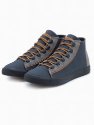 Męskie buty trampki z kontrastującymi elementami - granatowe V2 OM-FOTH-0140 - 44. Niebieskie trampki Ombre Clothing, m, bez wzorów, przed kolano, bez zapięcia. W wyprzedaży za 89.99 zł.