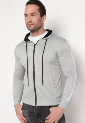 Jasnoszara Bluza z Kapturem i Kieszeniami Ozdobiona Lampasami na Ramionach Alobokira. Szare bluzy Born2be, m, z aplikacjami, z jeansu, z kapturem. W wyprzedaży za 42.49 zł.