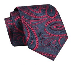 Męski Krawat - ALTIES - Klasyczny - Granatowy z Dużym Motywem Orientalnym. Czerwone krawaty i muchy Alties, bez wzorów, z tkaniny. Za 49.00 zł.