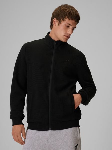 4F Bluza ze strukturalnej dzianiny bez kaptura męska - czarna S. Czarne bluzy 4F, m, bez wzorów, z dzianiny, bez kaptura. Za 179.99 zł.