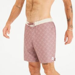 Spodenki surfingowe męskie Olaian 100 18" Palmer. Czerwone odzież kąpielowa OLAIAN, m, bez wzorów, z materiału, sportowe. Za 69.99 zł.