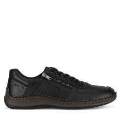 Półbuty Rieker. Czarne eleganckie półbuty Rieker, bez wzorów, bez obcasa, bez zapięcia. Za 369.99 zł.